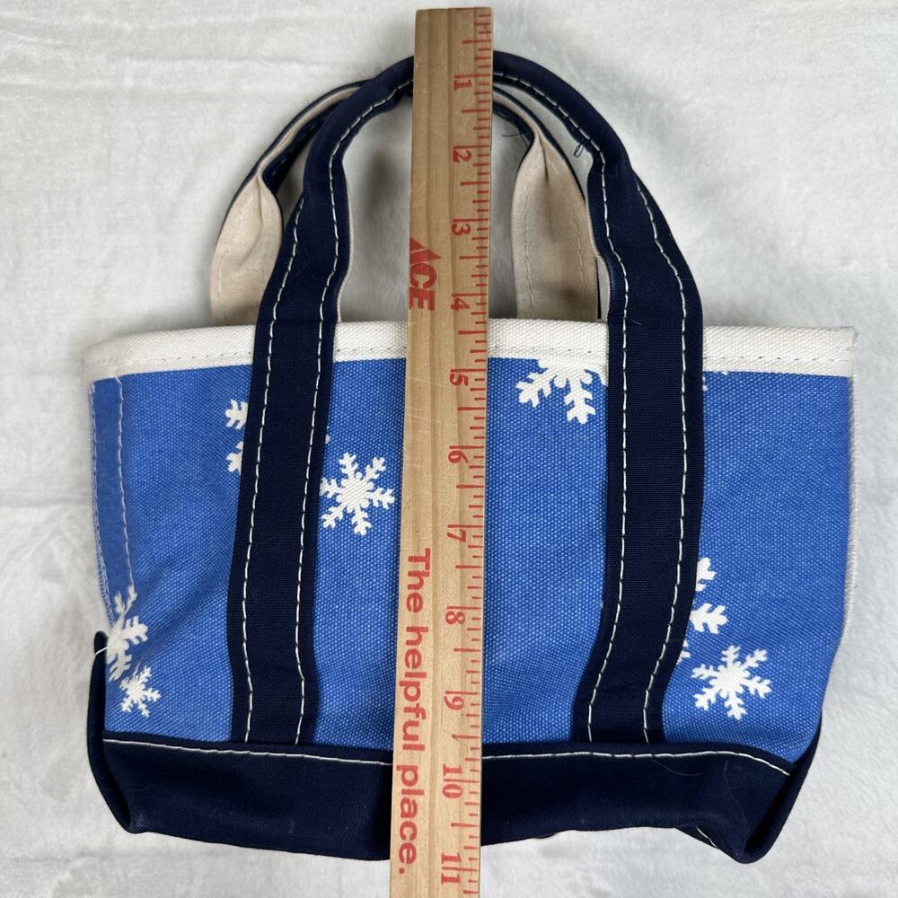 LL Bean Boat & Tote Blue with White Snowflake Canvas Double Handle Mini Tote Bag - Picture 10 of 13